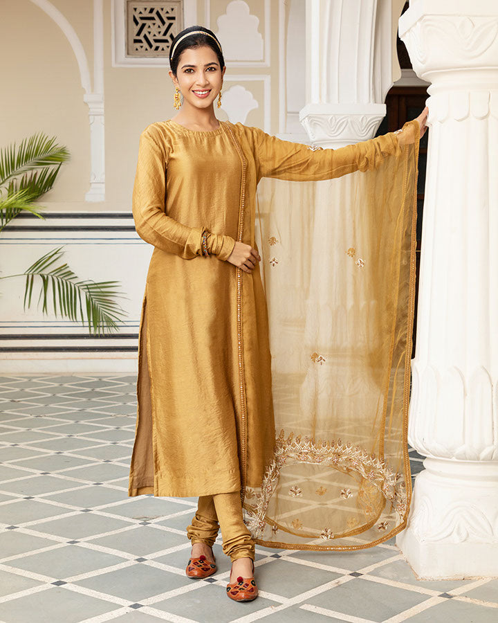 White and Gold Hand Embroidered Straight Suit – Lashkaraa